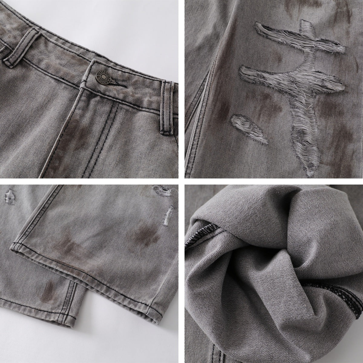 Dirty Washed Ripped Straight Leg Denim Jeans WN26829