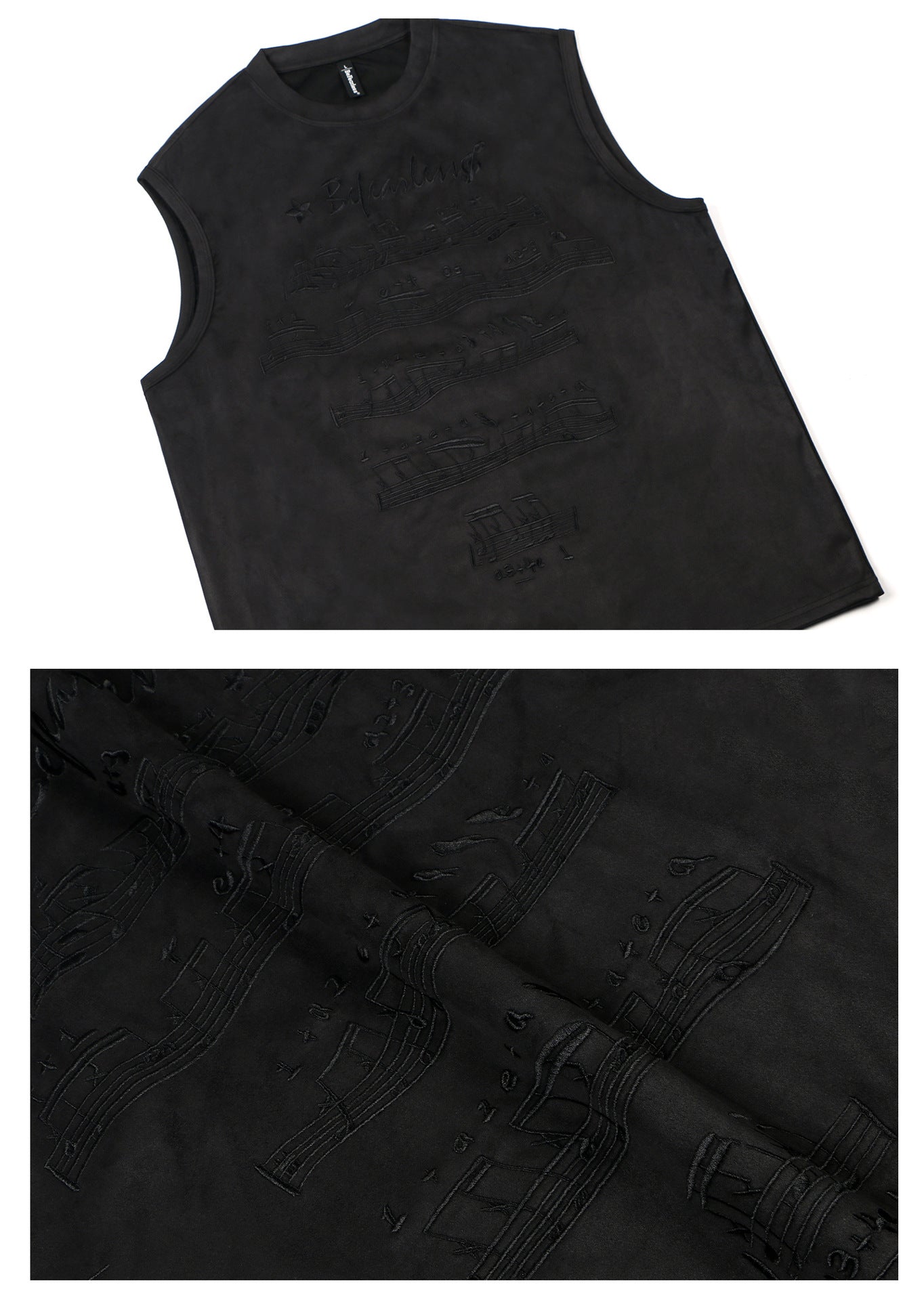 Embroidery Music Note Sleeveless T-Shirt WN26256