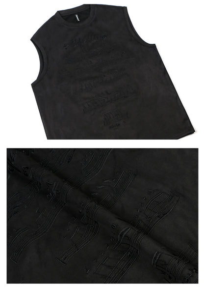 Embroidery Music Note Sleeveless T-Shirt WN26256