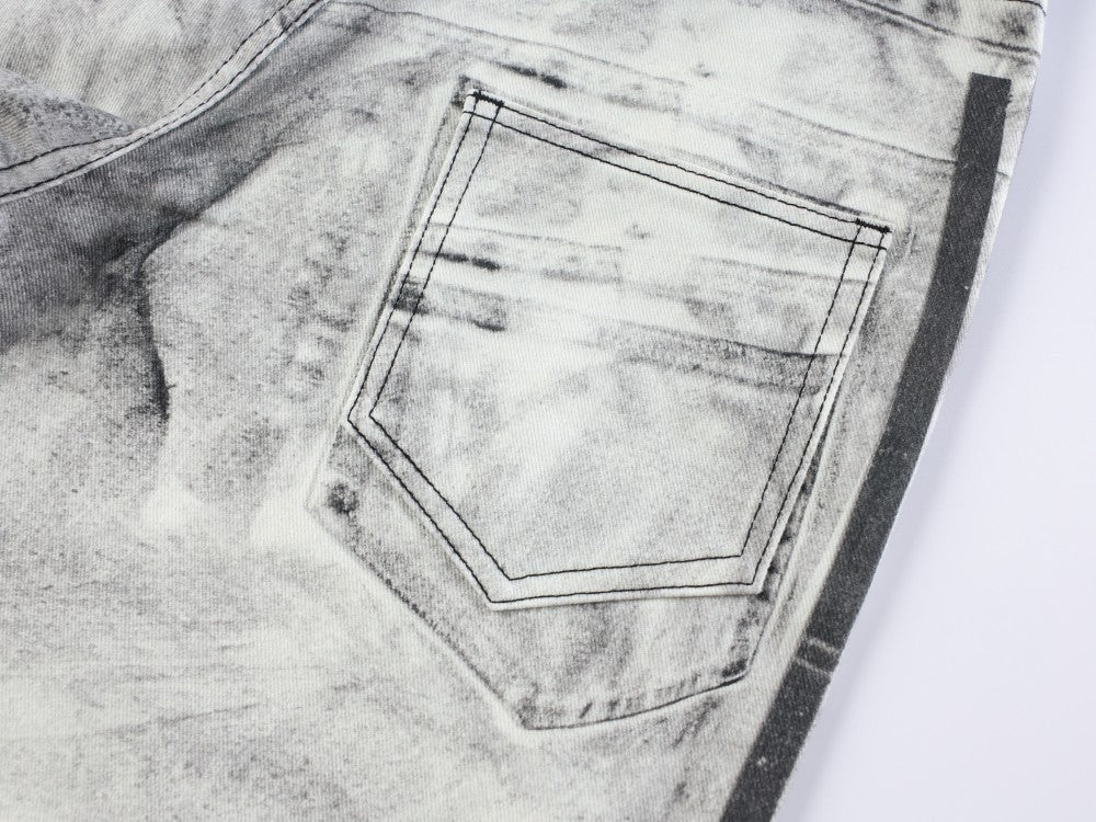 3D Print Ripped Tie-Dye Wide Leg Denim Jeans WN27866