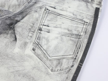 3D Print Ripped Tie-Dye Wide Leg Denim Jeans WN27866