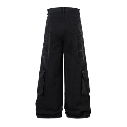 Wash Wide Leg Denim Cargo Jeans WN14132