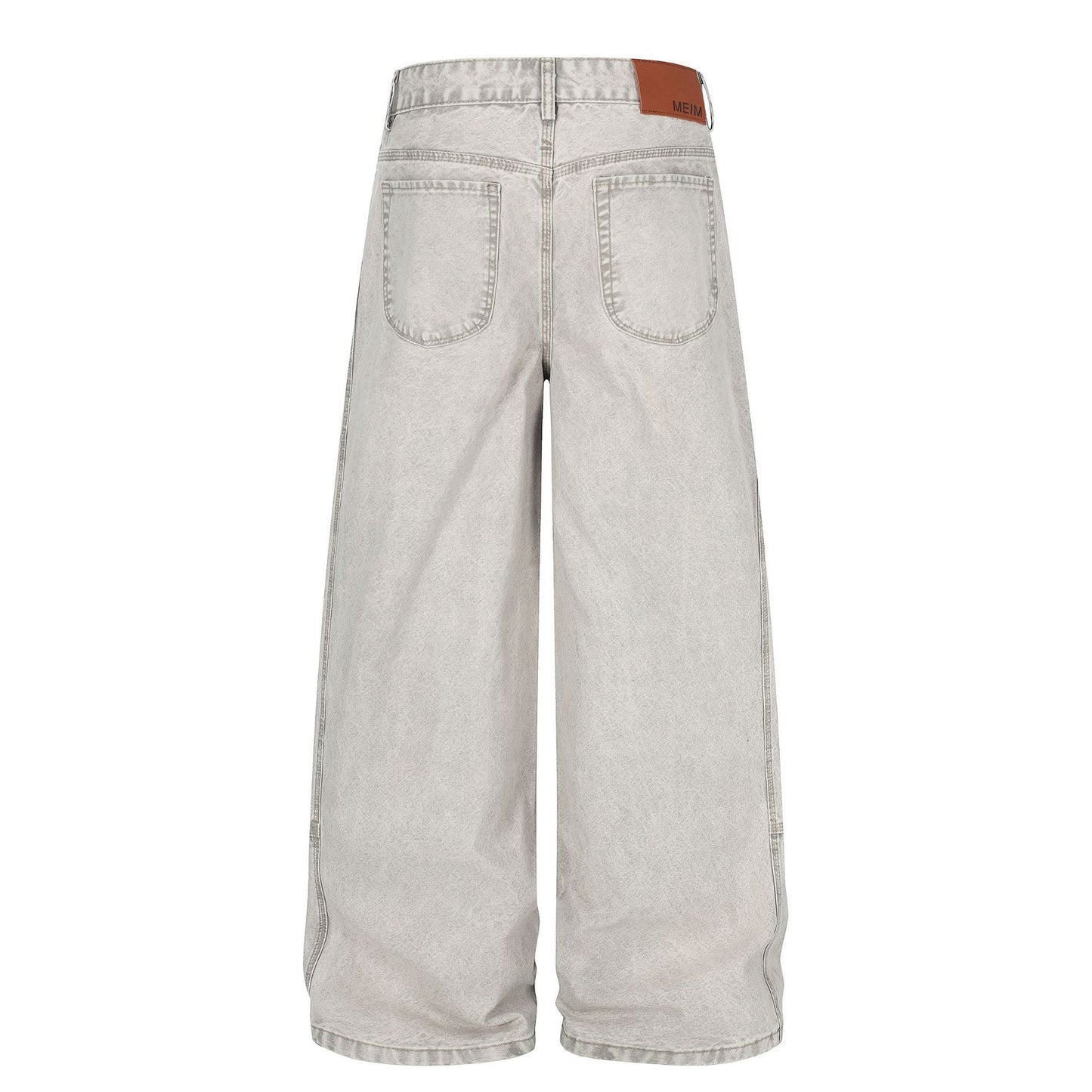 Patch Pocket Washed Wide Leg Denim Jeans WN25947