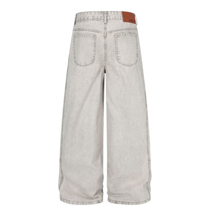 Patch Pocket Washed Wide Leg Denim Jeans WN25947