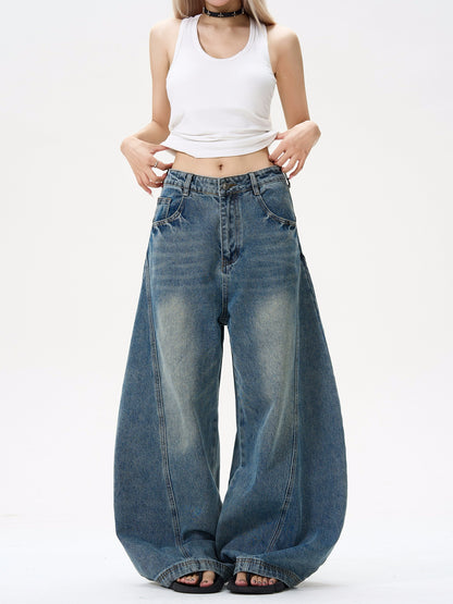 Washed Wide Leg Denim Jeans WN8450