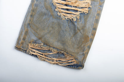 Heavy Damage Paint Wide Leg Denim Jeans WN28042