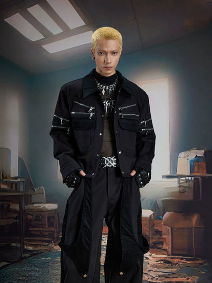 Deconstruction Patchwork Corduroy Zipper Decor Jacket WN21369