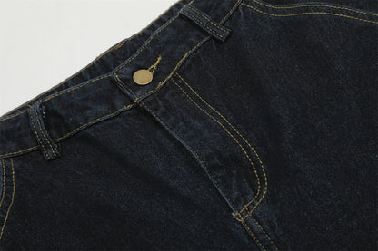 Beaded Washed Curved-Cut Wide-Leg Denim Jeans WN15048