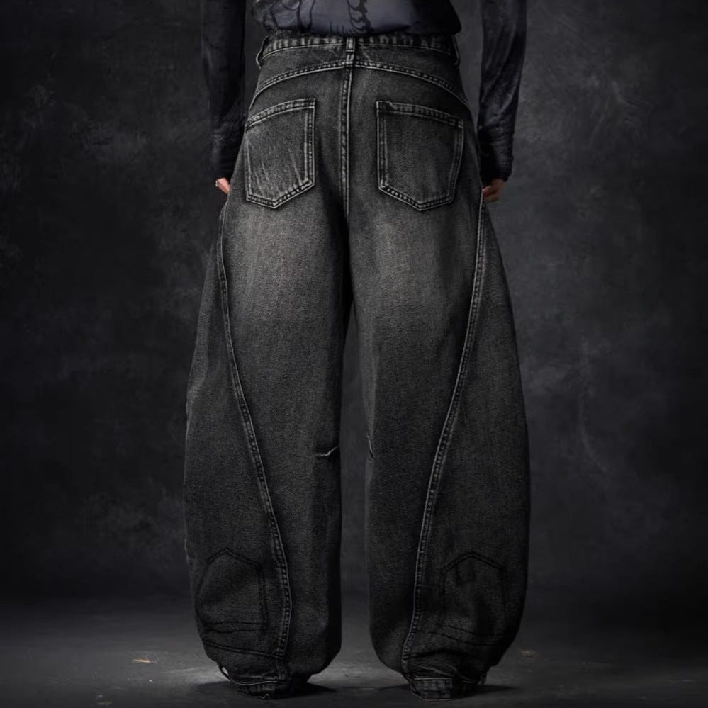Ripped Metal Chain Wide Leg Denim Jeans WN27870