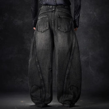 Ripped Metal Chain Wide Leg Denim Jeans WN27870