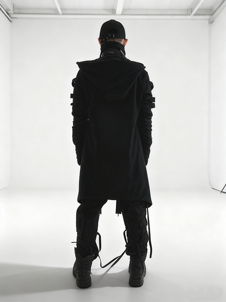 Asymmetric Hooded Deconstructed Wool Coat WN22006