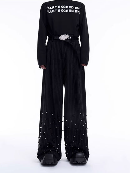 Metal Rivet Stripe Tailored Jacket & Wide-Leg Straight Trousers Setup WN8058