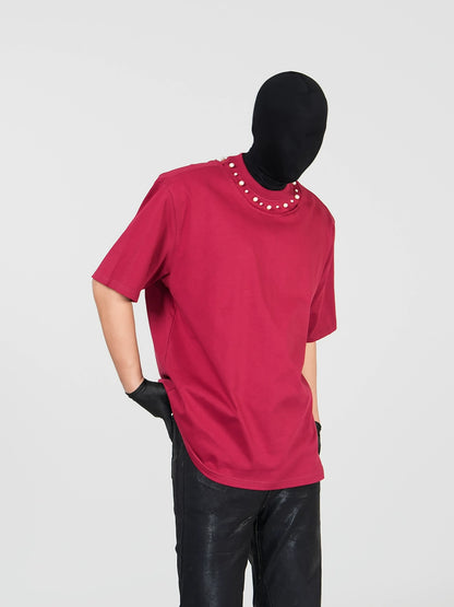 Pearl Studs Detail Oversize Short Sleeve T-Shirt WN17294
