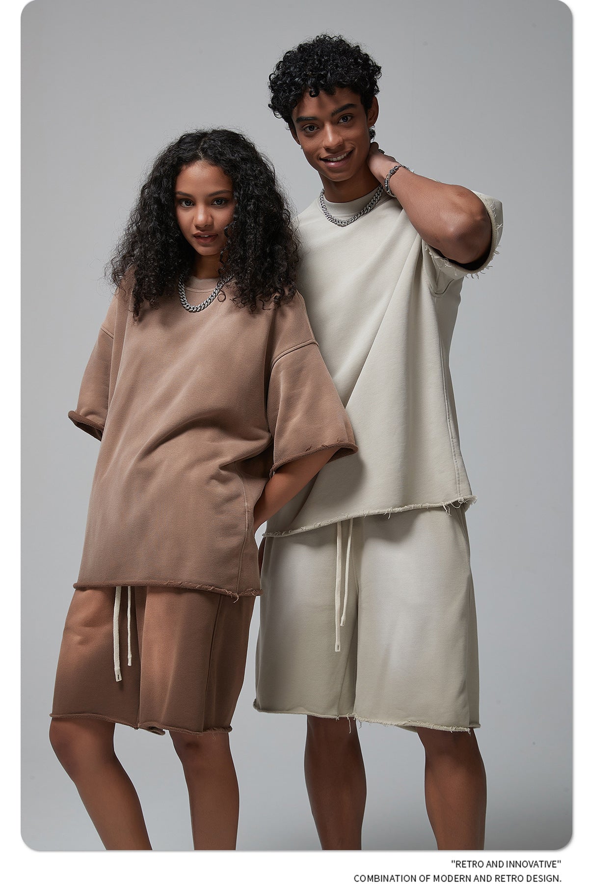 Oversize Spray-dyed Short-sleeve T-shirt & Spray-dyed Short Sweatpants Setup WN6639