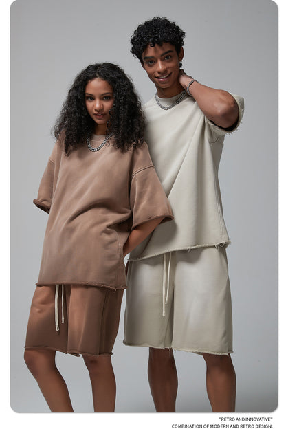 Oversize Spray-dyed Short-sleeve T-shirt & Spray-dyed Short Sweatpants Setup WN6639