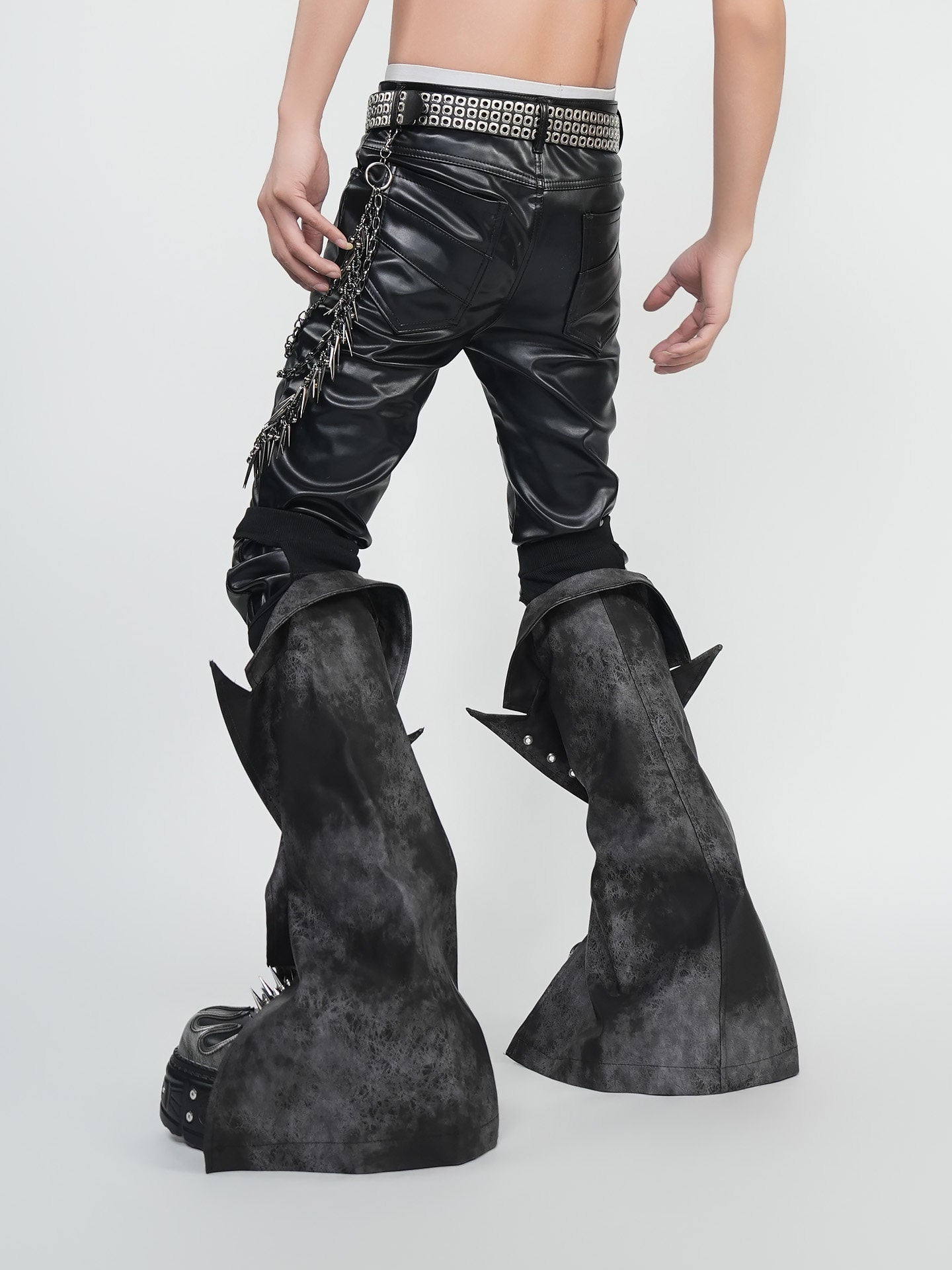 Strap Zipper Layered PU Leather Straight Pants WN24291