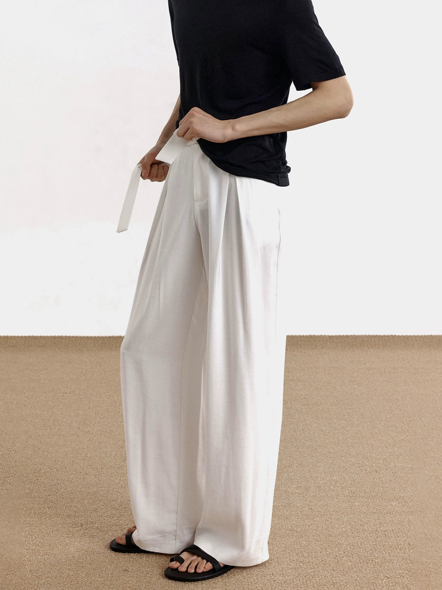 Belted Plain Wide Leg Pants WN21630