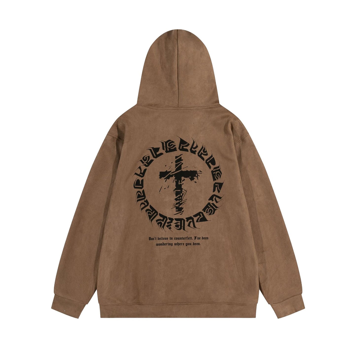 Suede Cross Letter Pullover Hoodie WN11224