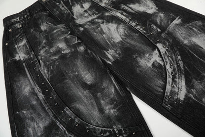 Paint Studs Curved Denim Jeans WN25499
