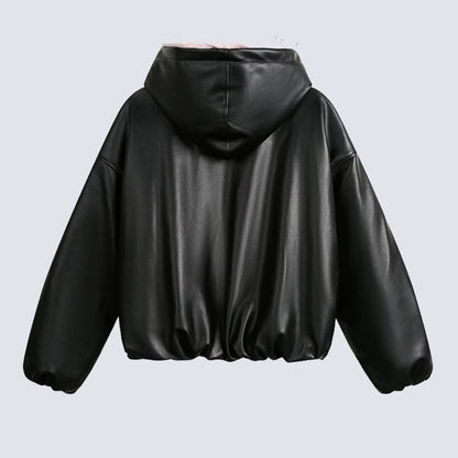 Fake Fur Lining Hooded PU Leather Jacket WN28066