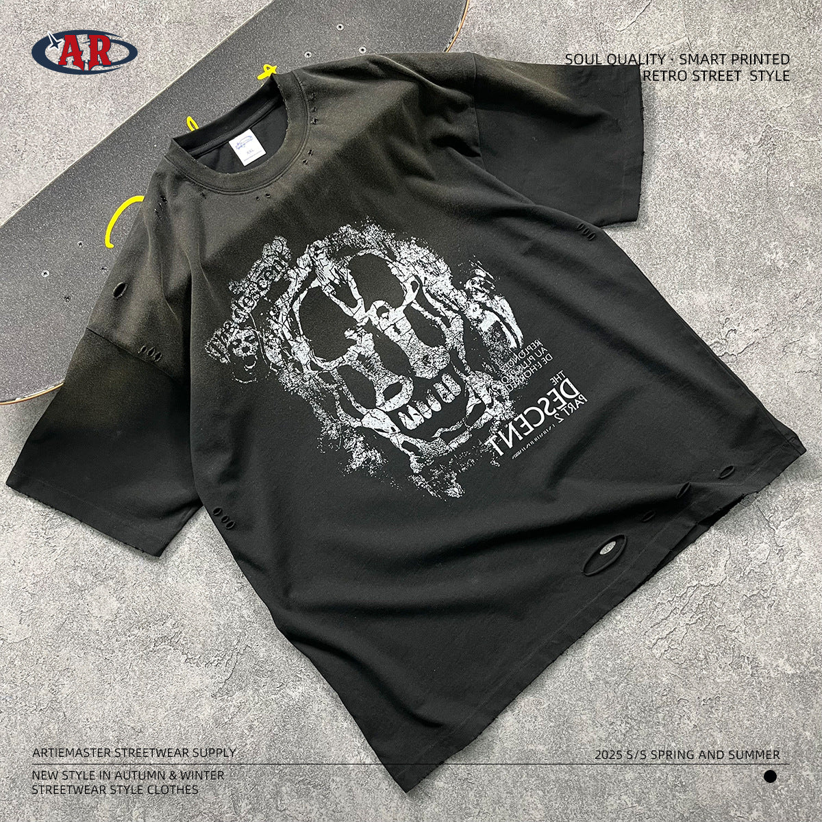 Graphic Print White Ink Digital Spray Short Sleeve T-Shirt WN16277