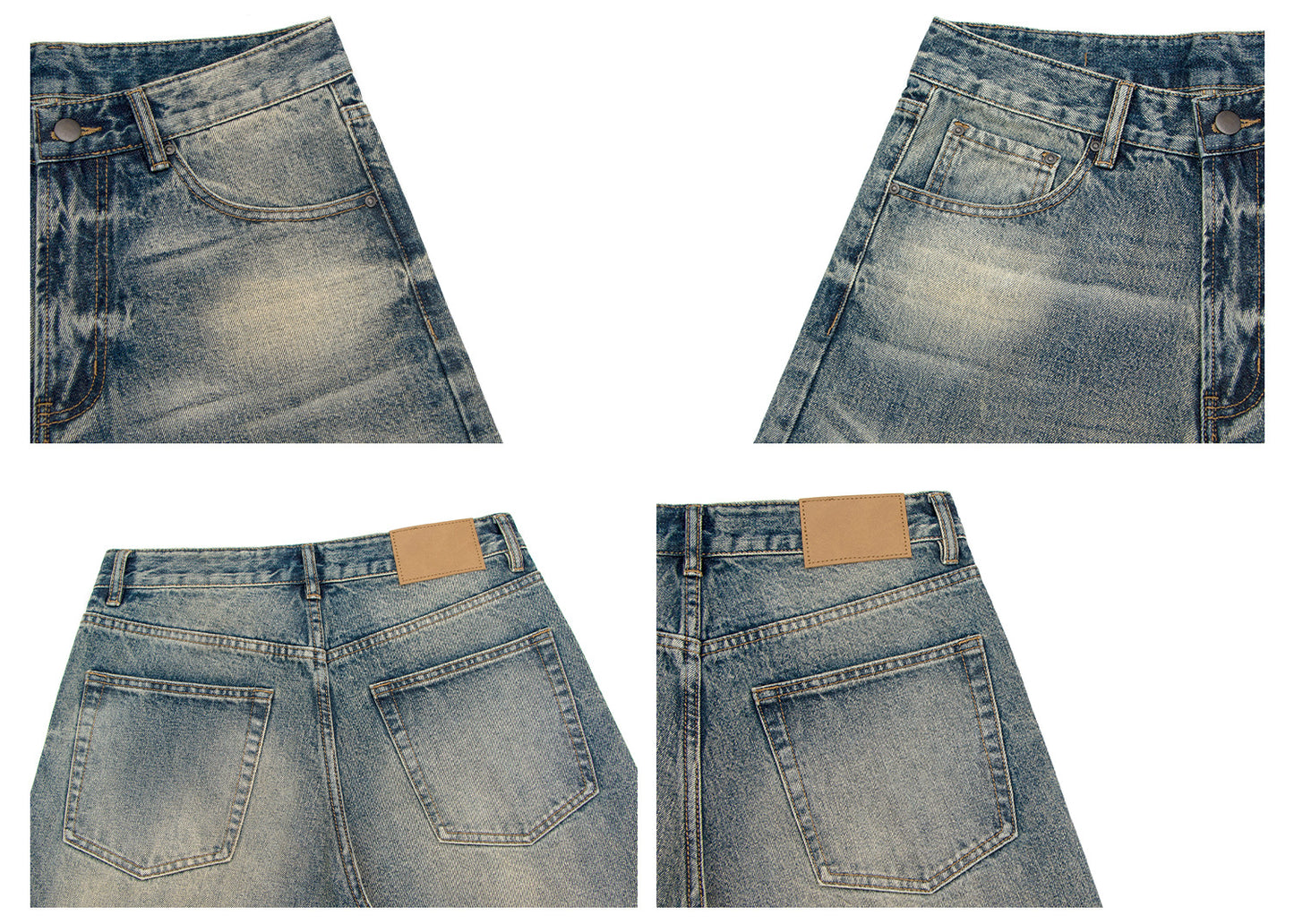 Washed Whisker Wide Leg Denim Jeans WN26283