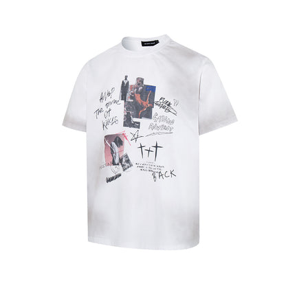 Washed Handwriting Print Short Sleeve T-Shirt WN25809