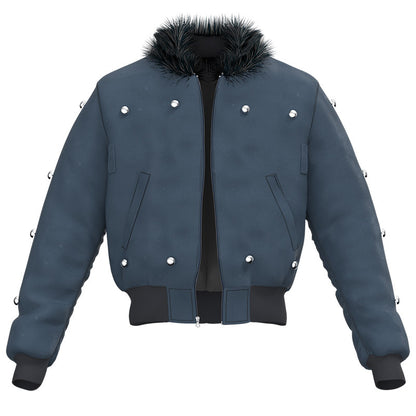 Cropped Detachable Fake Fur Collar Nylon Puffer Jacket WN27088
