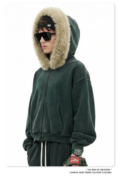 Fake Fur Collar Fleece Lining Zipper Hoodie WN23118