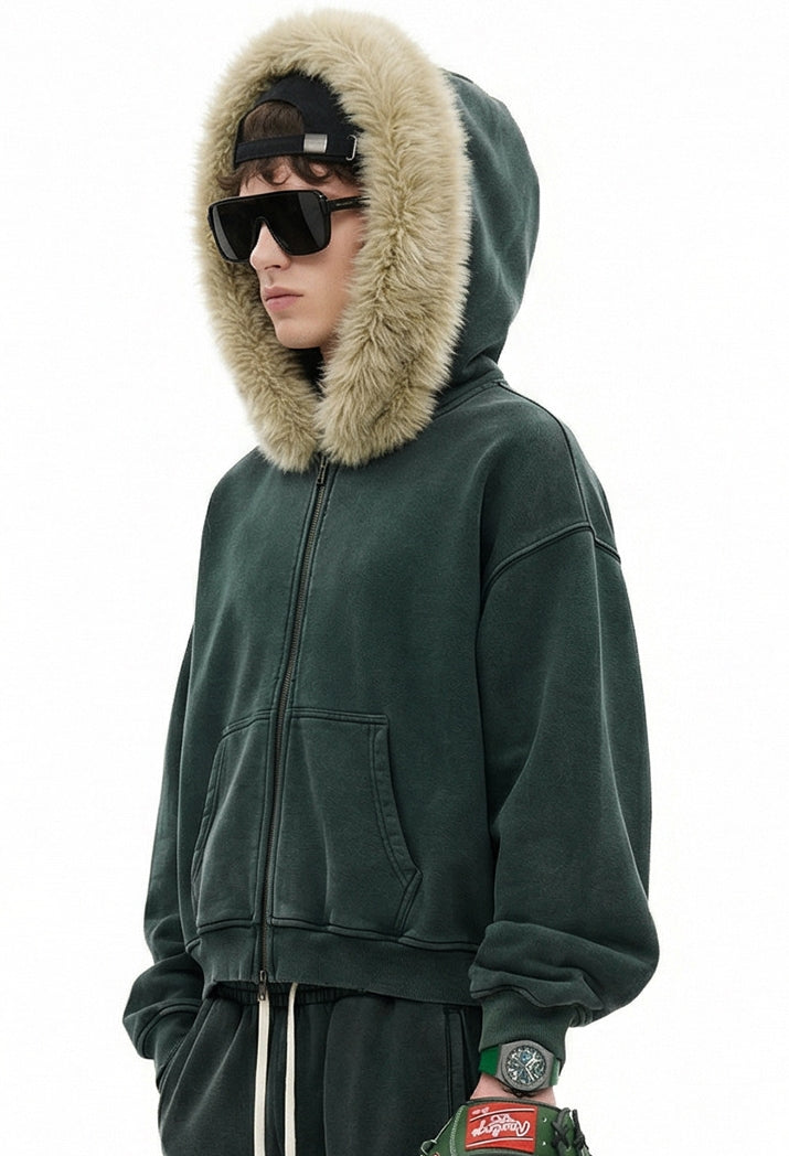 Fake Fur Collar Fleece Lining Zipper Hoodie WN23118