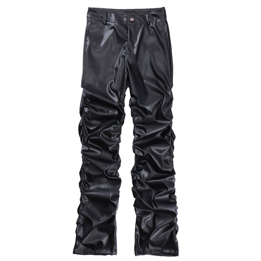 Wrinkle PU Leather Straight Pants WN16104