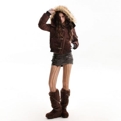 Fake Fur Collar Metal Buckle Puffer Jacket WN23094