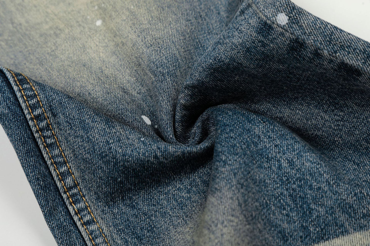 Washed Whisker Paint Splatter Straight Denim Jeans WN26147