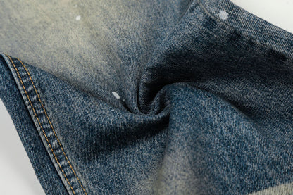 Washed Whisker Paint Splatter Straight Denim Jeans WN26147
