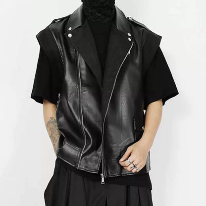 PU Leather Zipper Design Sleeveless Vest Jacket WN20196