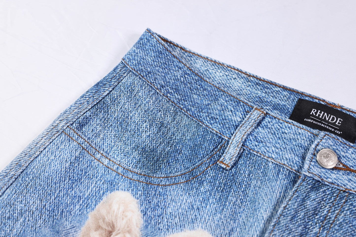 Washed 3D Character Print Wide Leg Denim Jeans WN25975