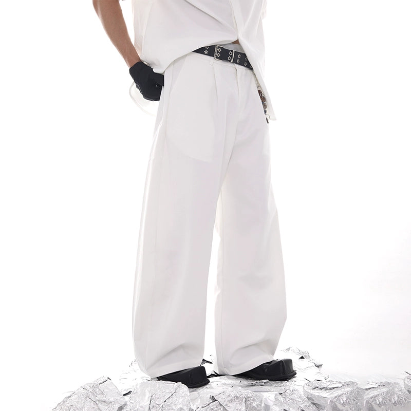 Double Collar Pin Decor Shoulder-Pad Short Sleeve Shirt & Ttrousers Setup WN18621