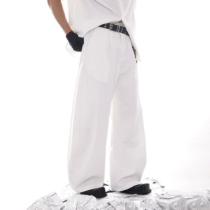 Double Collar Pin Decor Shoulder-Pad Short Sleeve Shirt & Ttrousers Setup WN18621