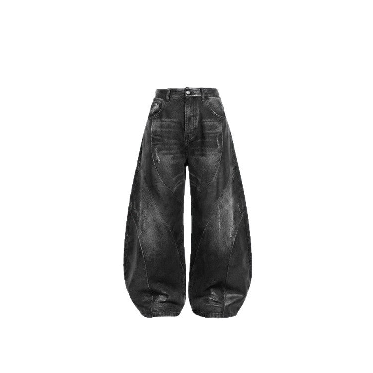 Washed Patchwork Curved Faded Denim Jeans WN27895