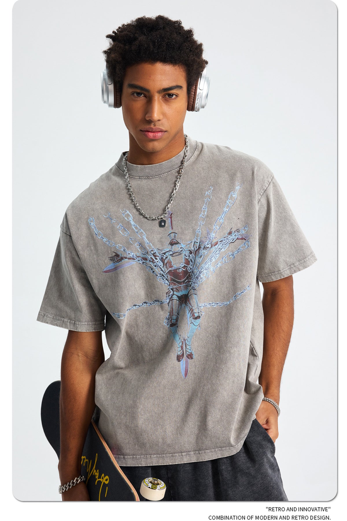 Oversize Heavyweight Washed Print Short Sleeve T-Shirt WN16270