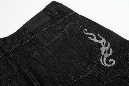 Washed Embroidery Flare Denim Jeans WN26066
