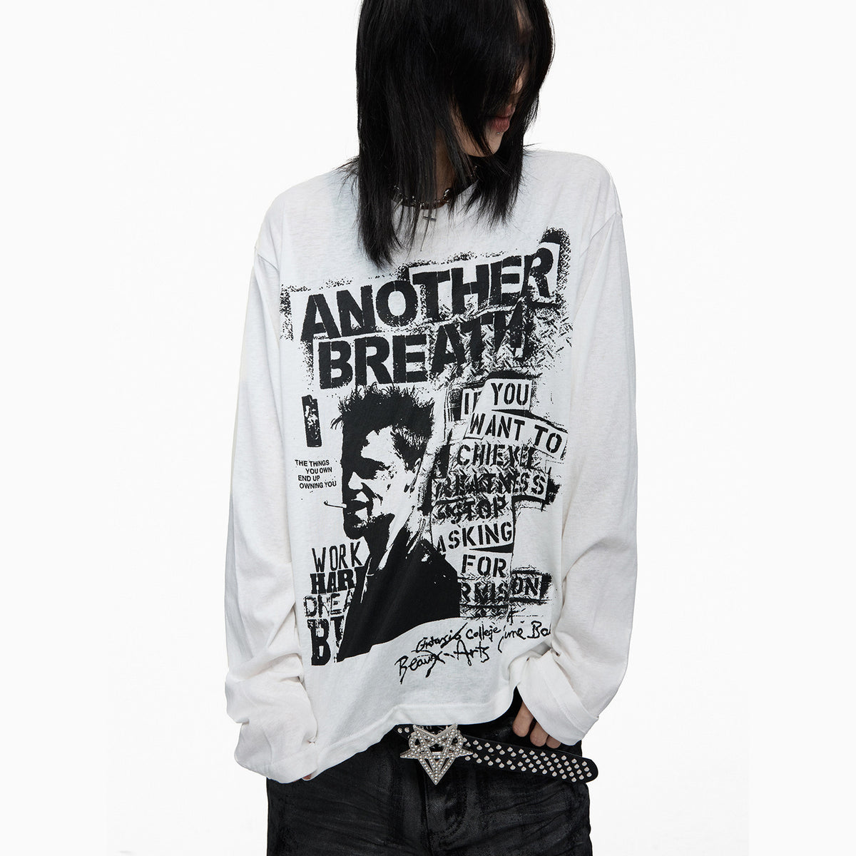 Oversize Graphic Print Lightweight Long Sleeve T-Shirt WN27373