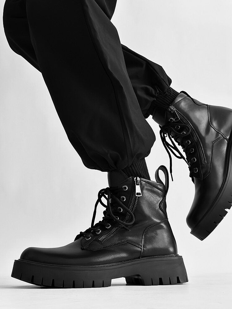 Chunky Lug Sole Platform Lace-Up Zipper Boots WN24556
