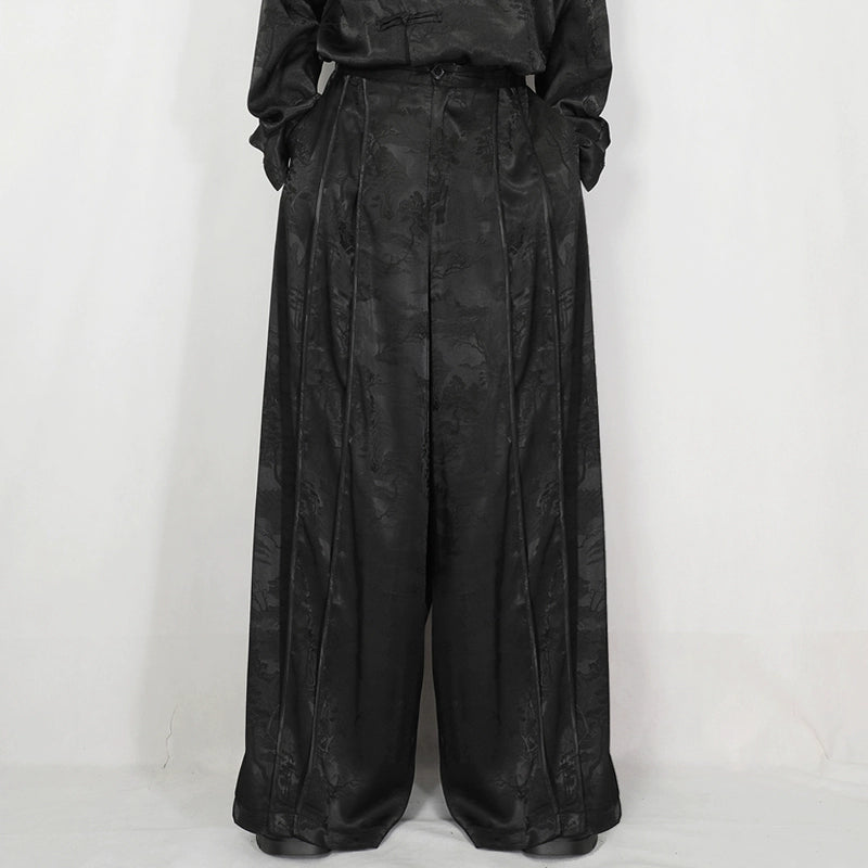 Lightweight Patterned Design Wide Leg Trousers WN20192