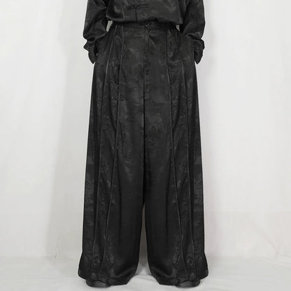 Lightweight Patterned Design Wide Leg Trousers WN20192