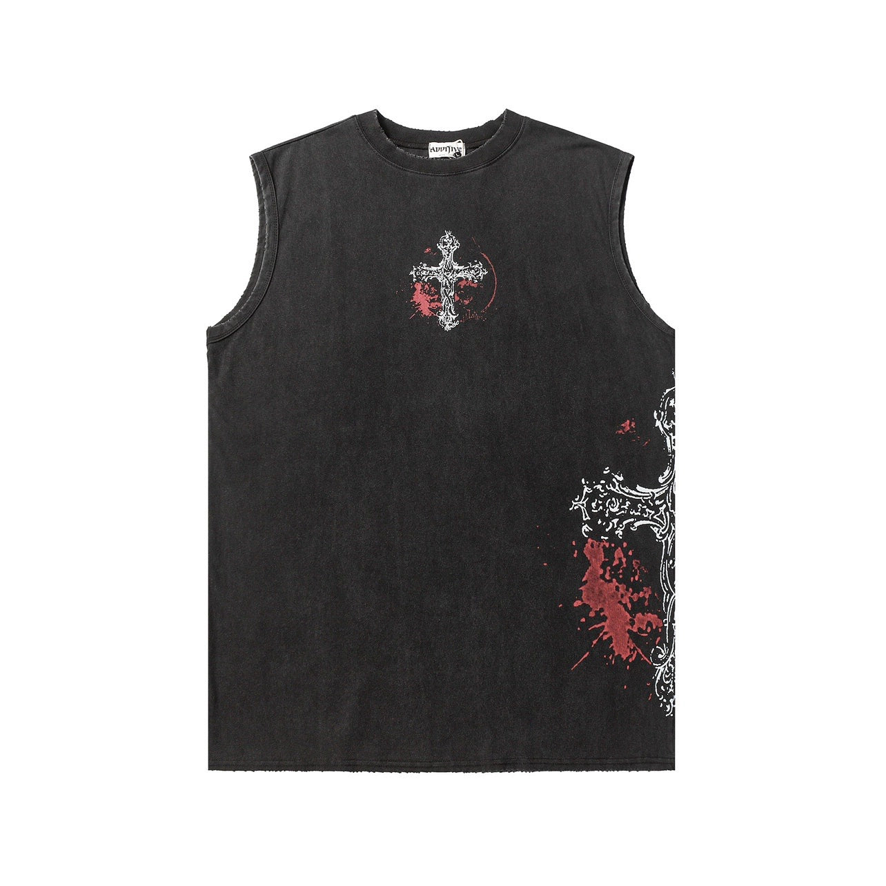 Washed Cross Print Sleeveless T-shirt WN6560