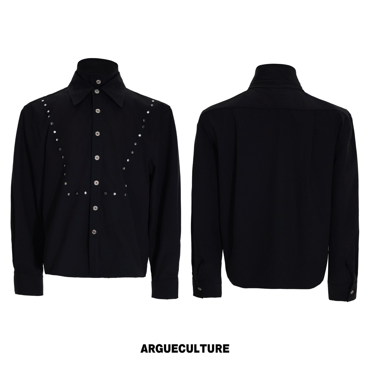 Fake Layered Stud Embroidery Oversize Long Sleeve Shirt WN26987
