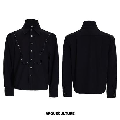 Fake Layered Stud Embroidery Oversize Long Sleeve Shirt WN26987
