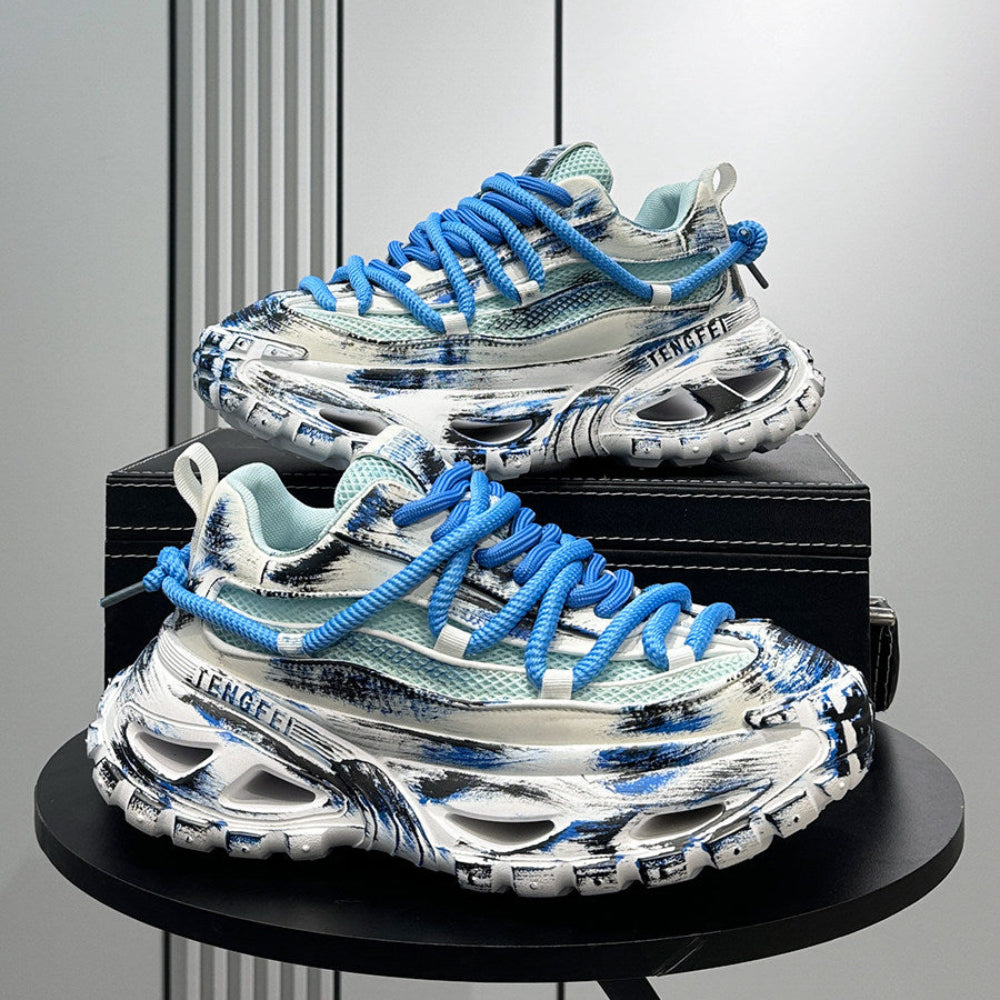 Paint Splash Mesh Chunky Sole Sneakers WN24628