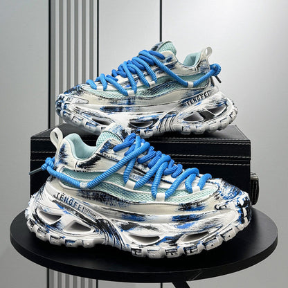 Paint Splash Mesh Chunky Sole Sneakers WN24628